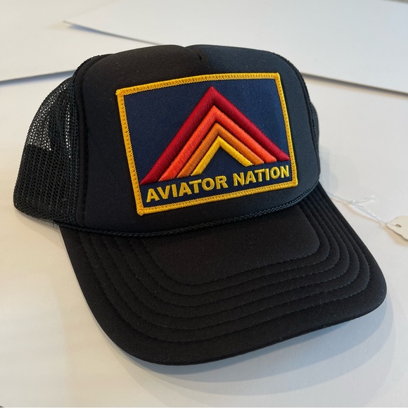 NWT Aviator Nation Vintage mesh Trucker Hat Mountain Stripe Patch Logo β black - Picture 6 of 14